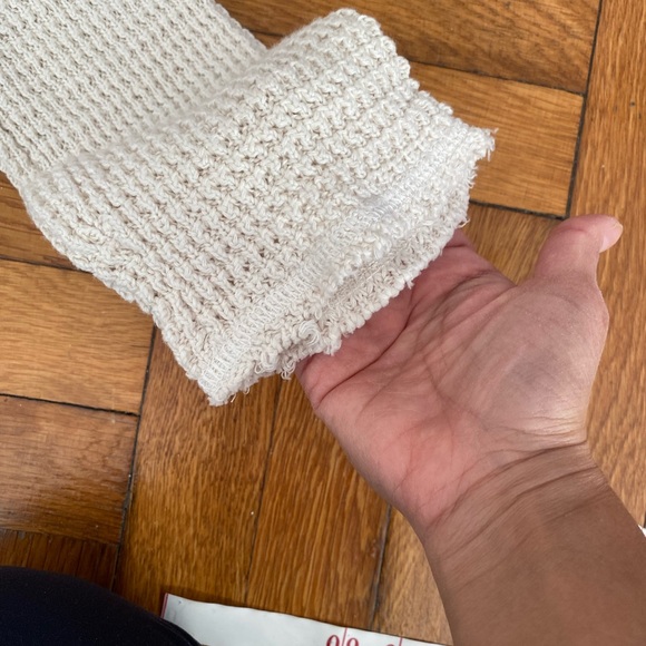 Free People Sunrise Sunset Sweater Cream Thermal Knit Cold Shoulder - M - Picture 7 of 8